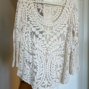 Meadow Rue for Anthropologie Cream Cropped Embellished Blouse, M
